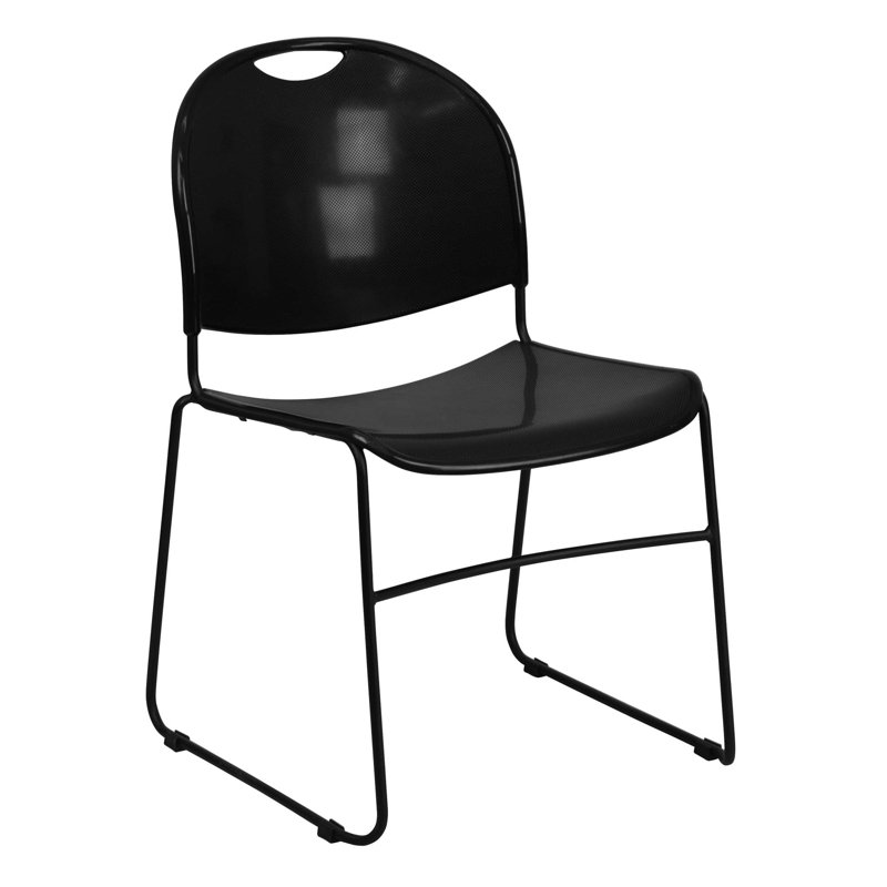 Chaise empilable ultra compacte de 880 lb avec structure en métal Gaea, Noir, Noir