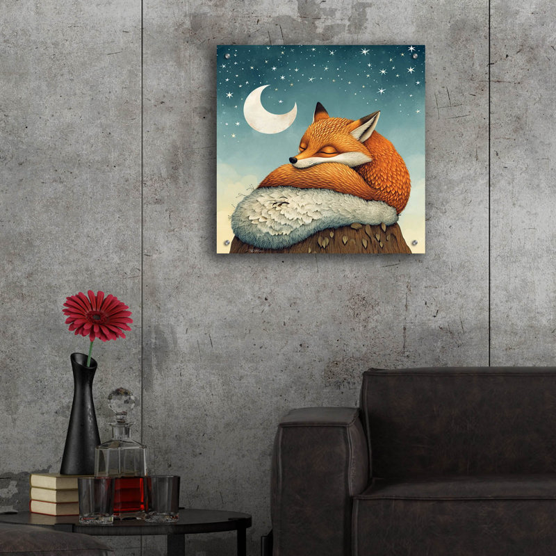 Art mural en verre Goodnight Fox par Momart, H 24 po x l 24 po x P 0,2 po