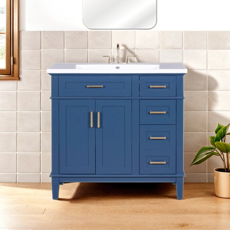 Azara 36'' Single Bathroom Vanity with Ceramic Top, Blue