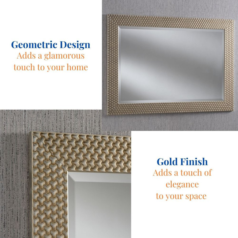 Arje Solid Wood Rectangle Mirror, 117cm H x 92cm W, Gold