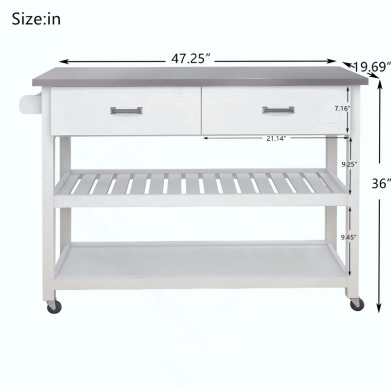 Chariot de table Kicthen en acier inoxydable avec deux tiroirs
