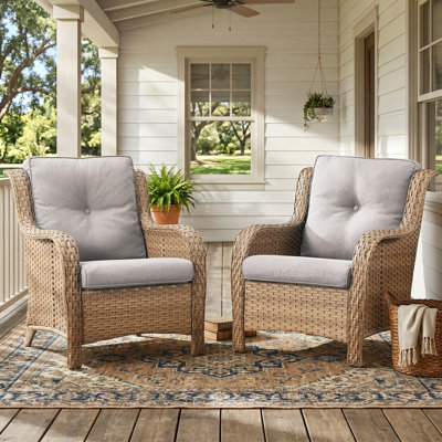 Wicker Patio Chairs Set of 2 Outdoor Patio Chairs with High Backrest, All Weather PE Rattan Outdoor Seating for Porch Deck Backyard