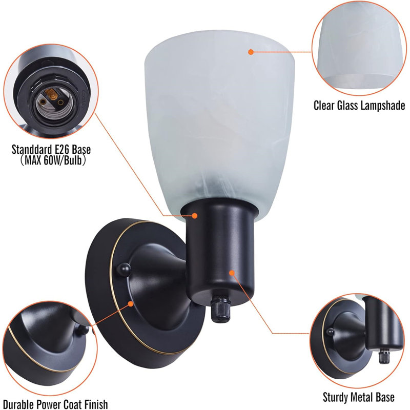 Modern Black Metal Battery-Powered Wall Sconce Set