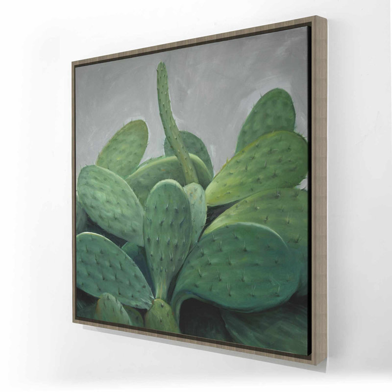Toile botanique grise exotique | Art encadré de cactus