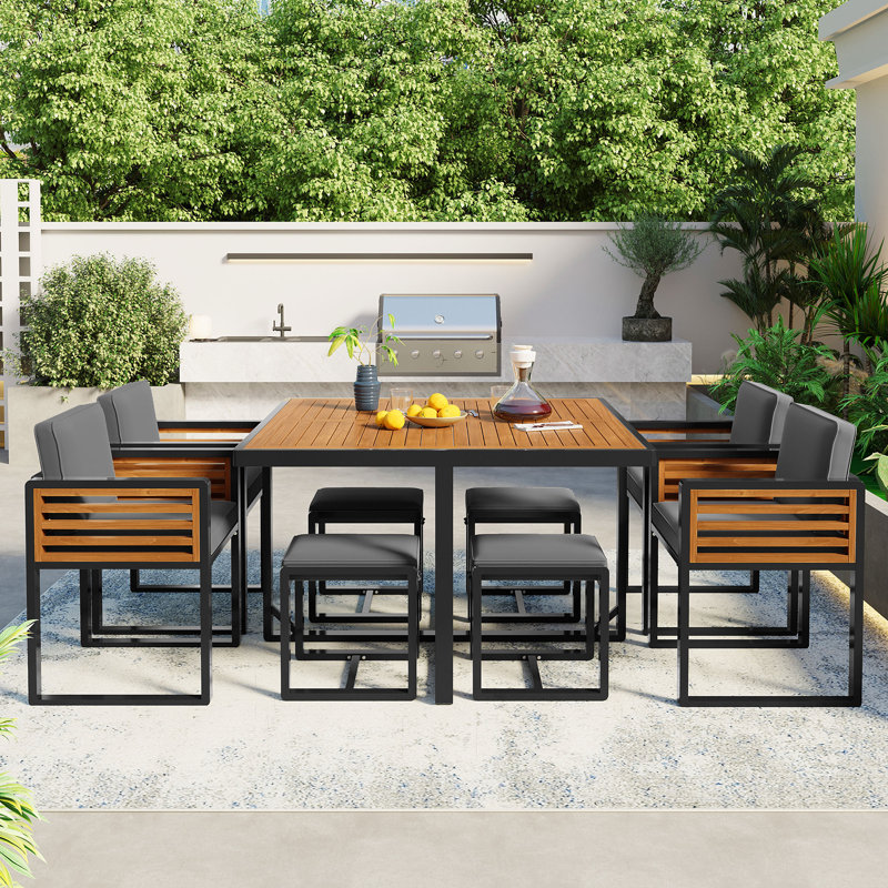 Ensemble repas de patio en bois d'acacia 9 pièces GO, Gris