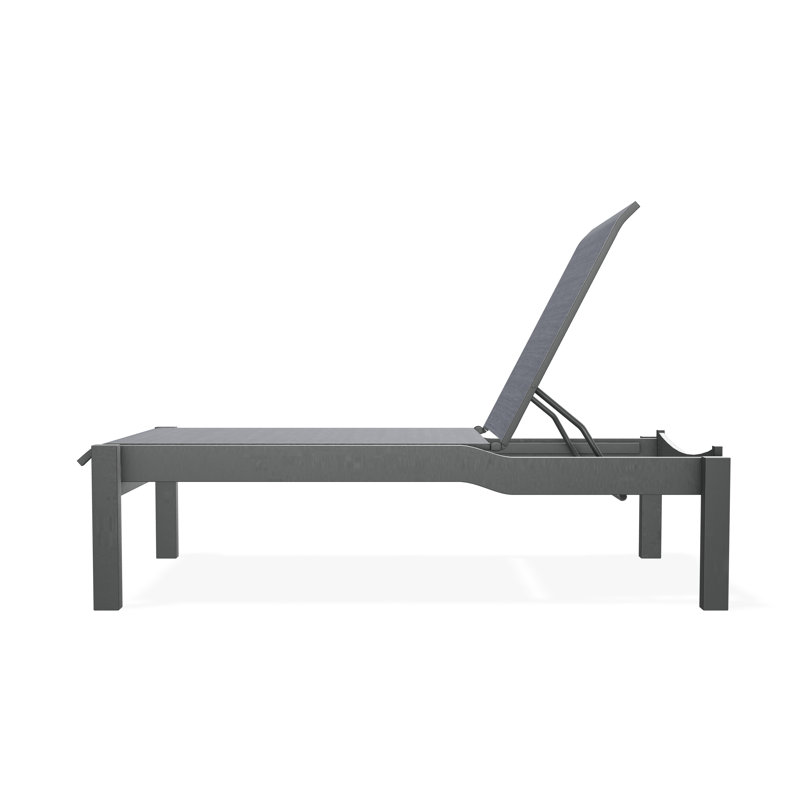 Leeward Sling Marine Grade Polymer Lay-flat Stacking Armless Long Frame Chaise with Wheels, Collect Indigo, Graphite