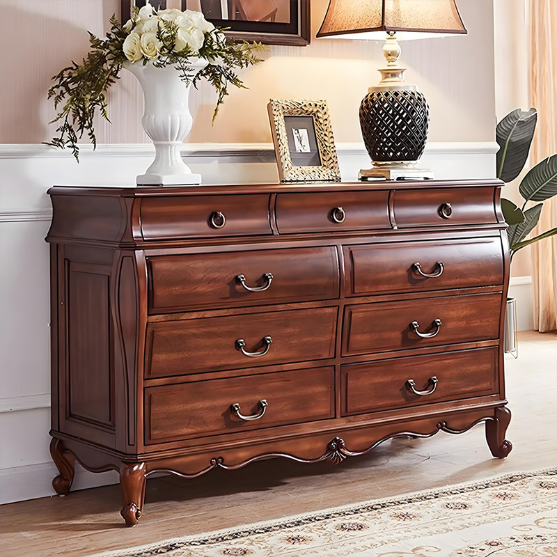 Commode de rangement à 62 tiroirs de style américain en bois massif brun de 62,99 po, H 37,8 po x l 62,99 po x P 17,72 po