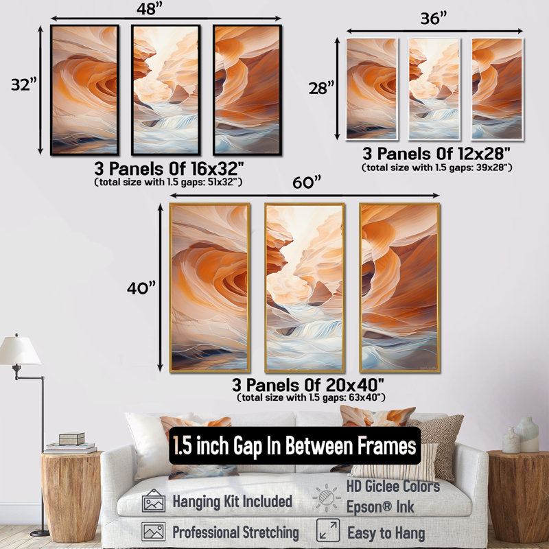 Canyon Antelope liquide Art III - ensemble de décoration murale Canyon, Cadre naturel flottant, H 28 po x l 36 po x P 1 po