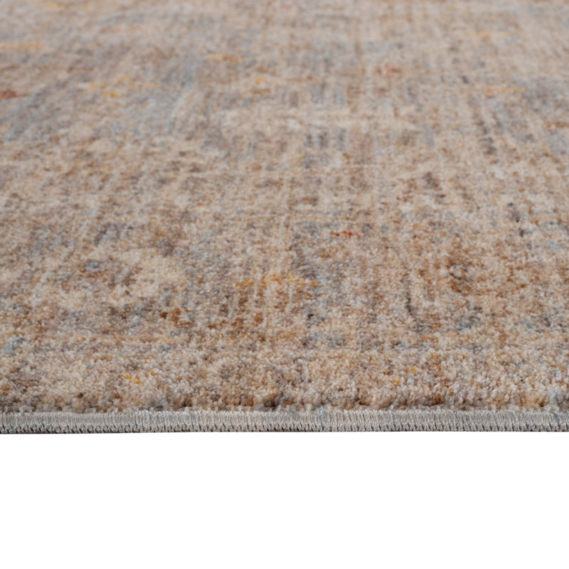 Tapis médaillon floral bleu et sable 9 pi x 12 pi avec frange