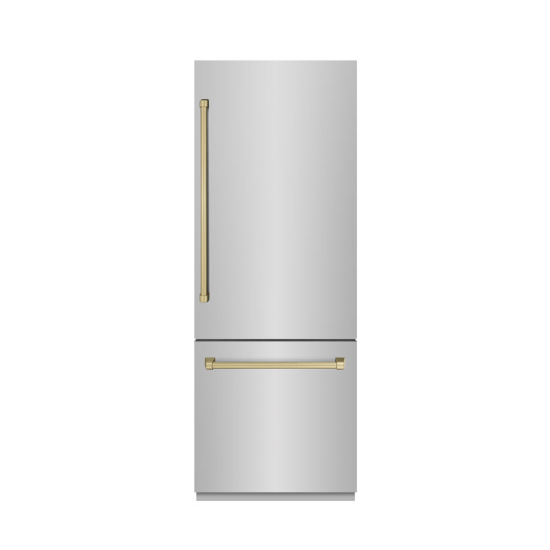 ZLINE Autograph 30 in. White Matte Built-In Refrigerator w/ Gray & Black Accents, Stainless Steel/Bronze