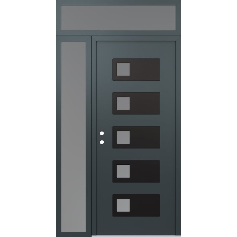 D2 48 po à droite X 96 po Panneau de porte en verre givré anthracite et anthracite noir, L 48 po x H 96 po