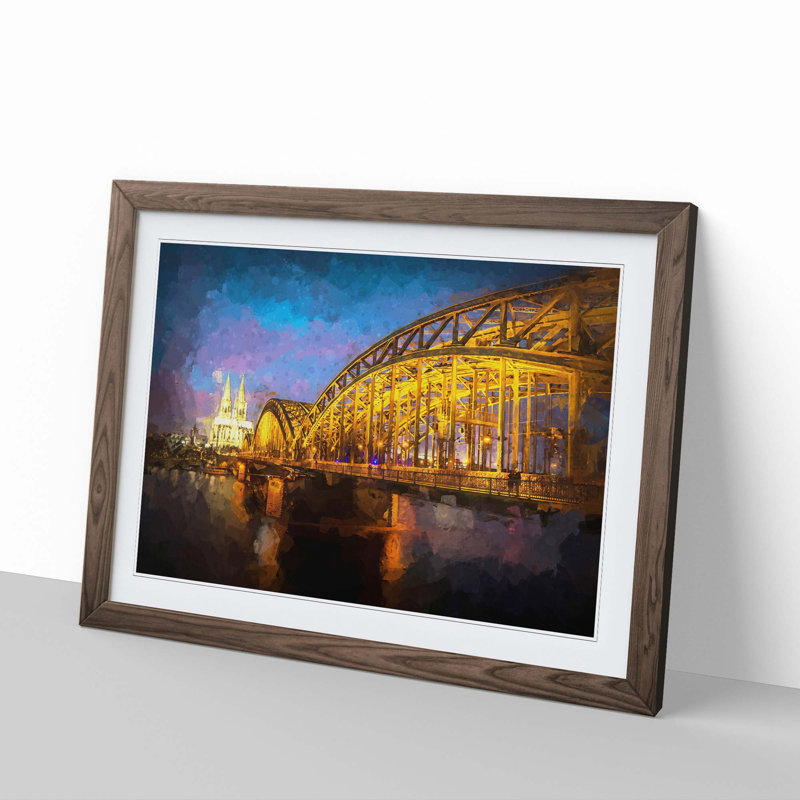 Cologne Cathedral and the Hohenzollern Bridge - Picture Frame Graphic Art Print, 27cm H x 36cm W x 2cm D, Walnut Framed
