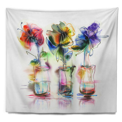 Tapisserie florale abstraite dans des vases en verre