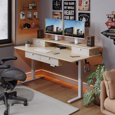 Structure de bureau électrique blanche blanche à un seul moteur, convenant à la maison et au bureau, réglable en hauteur et en longueur, puissants moteurs intégrés de 154 lb avec mémoire à 3 réglages de hauteur
