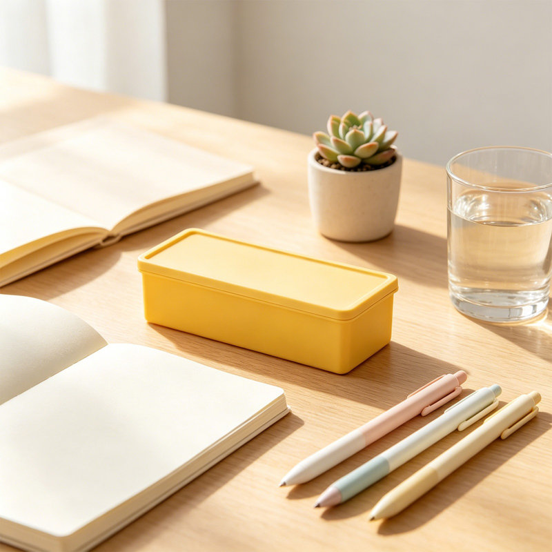 Panier de rangement en plastique couleur macaron, boîte de rangement avec couvercle, grande capacité, organisateur de bureau portatif, porte-crayons pour stylos, crayons et petites fournitures de bureau