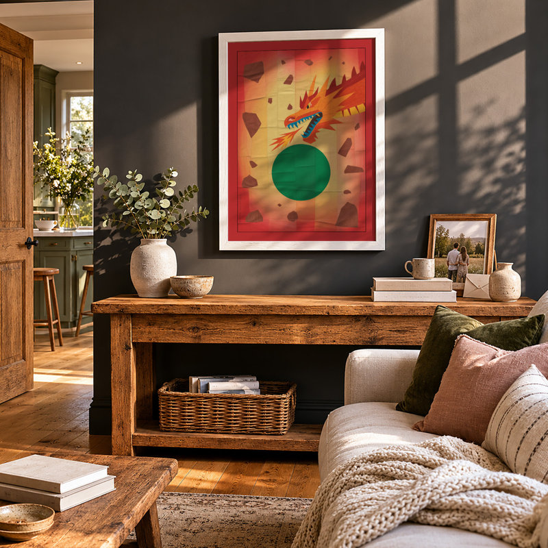 Playful Dragon Modern - Print, Oak, A4 - 29.7 x 21.0 cm