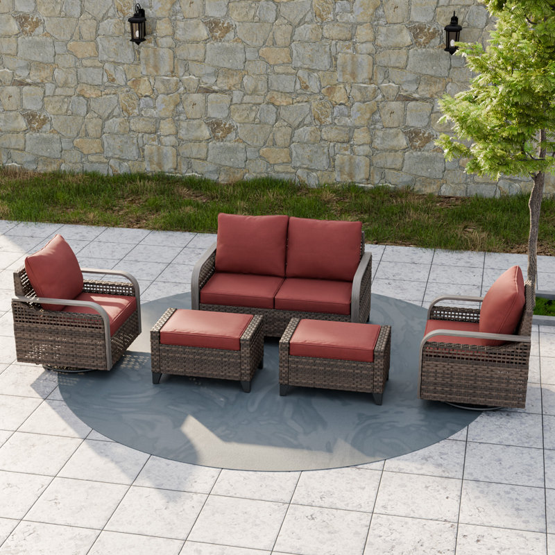 Wicker 4 - Person Modular Patio Conversation Set with Cushions, Red