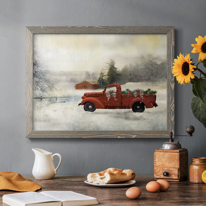Red Barn Winter, reproduction d'art sur toile, Gris, H 14 po x l 20 po