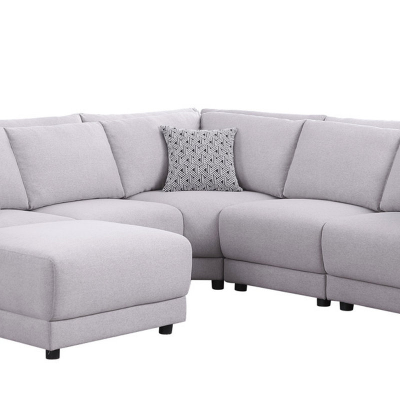 Canapé modulaire en L gris clair de 94,5 po avec repose-pieds et coussins (modulaire)