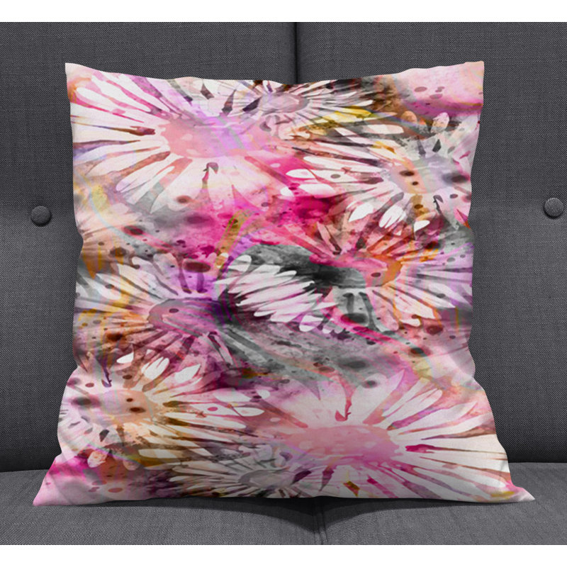 Throw Pillow With Insert, Pink Floral/Abstract 2, 18"H x 18"W