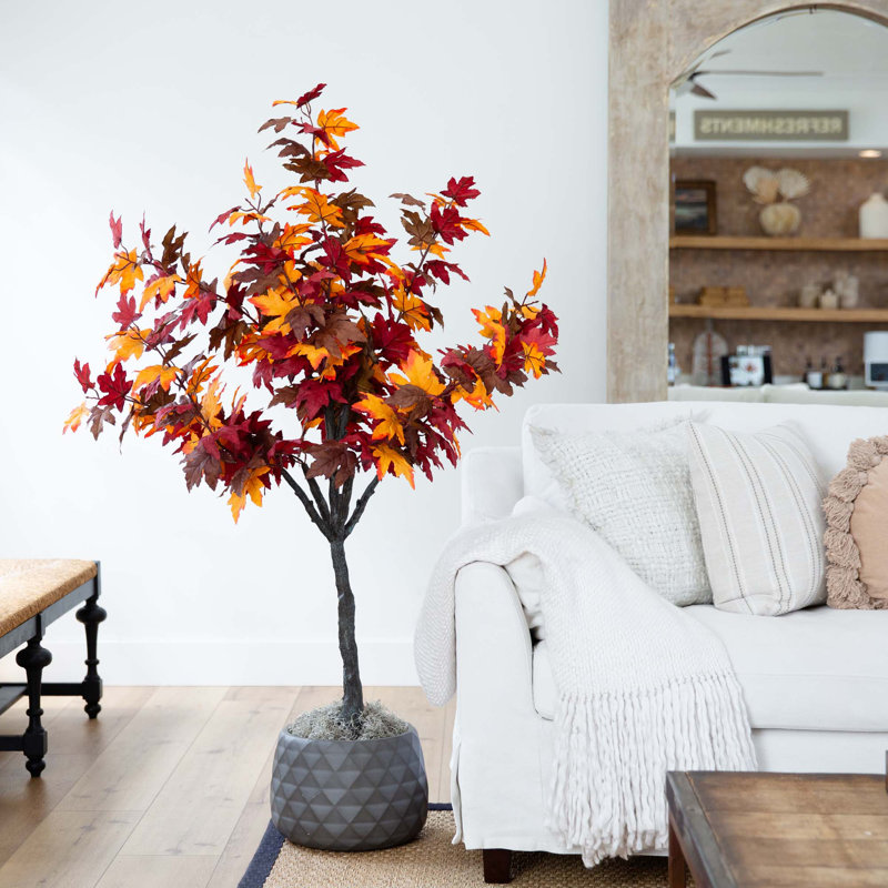 4ft. Autumn Rustic Maple Artificial Fall Tree, 60" H x 30" W x 30" D, Smoky Orange