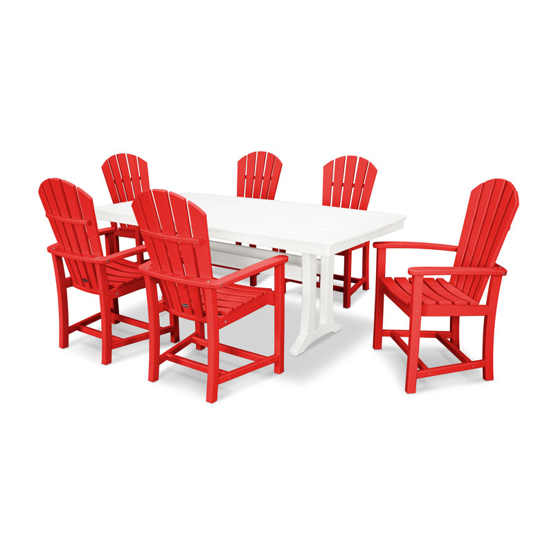 Ensemble repas 7 pièces avec pieds en tréteaux POLYWOOD Palm Coast, Rouge coucher de soleil / blanc
