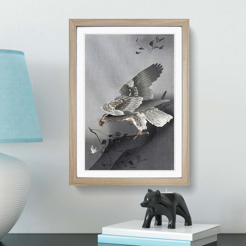 Eagle Hunting by Ohara Koson - Picture Frame Painting Print, 65cm H x 48cm W x 2cm D, Oak Framed