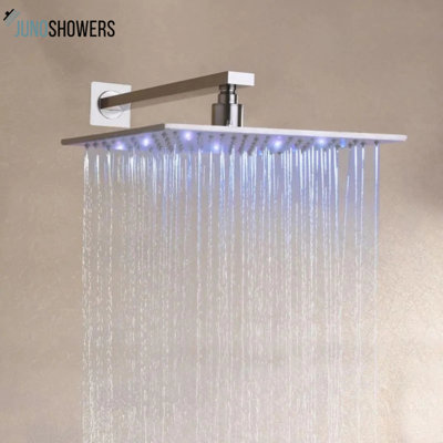 Juno 12-Inch Brushed Nickel LED Rainfall Shower Head – Luxurious Ceiling-Mount Experience