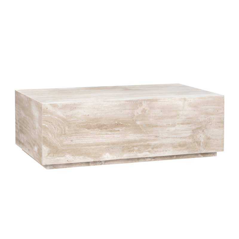 Rectangular 50 in. Polished Beige Travertine Stone Cocktail Table
