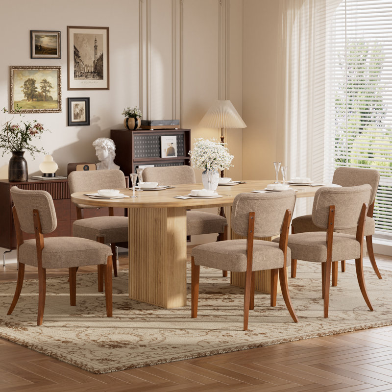 62.9in Dining Table Set with 4/6 Fabric Chairs, Modern Farmhouse for  Kitchen, Dining, Brown, 1 Table+6 Chairs, Wood