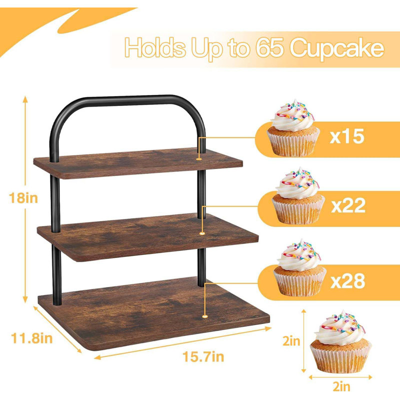Cupcake Stand, 3 Tier Large Cupcake Stand For 50 Cupcakes Rustic Cupcake Display Stand Square Wood Dessert Table Display Set Cupcake Tower Tiered Tray Stand For Wedding Birthday Graduation