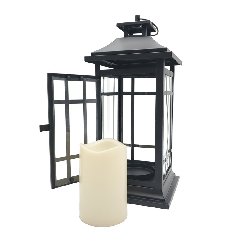 Lanterne de fenêtre en métal à piles avec bougie DEL, H 14 po x l 6 po x P 6 po