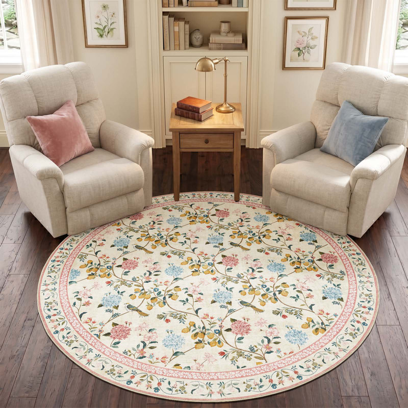 Tapis floral lavable antidérapant Botanical, Beige/Pink, 8'R