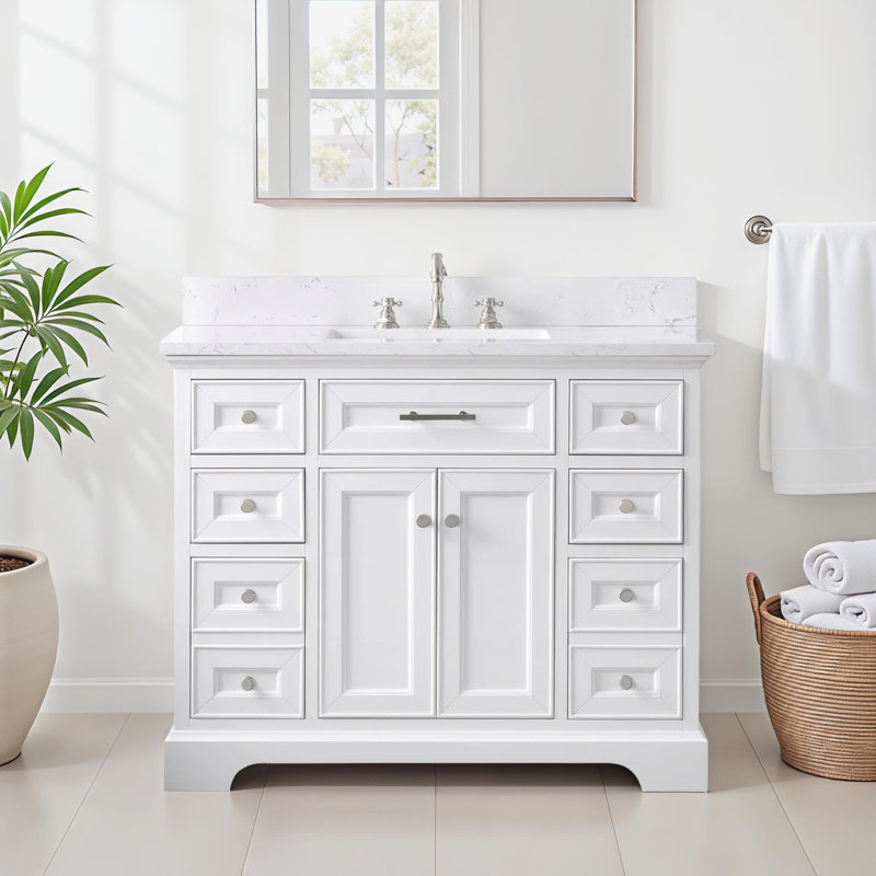 Currahee 42" Single Bathroom Vanity Set, White/Brushed Nickel