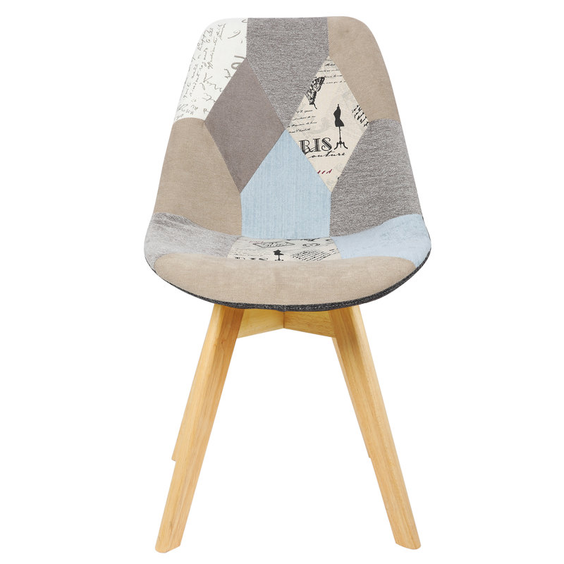 Avoca Linen Upholstered Side Chair in Multicoloured, Patchwork