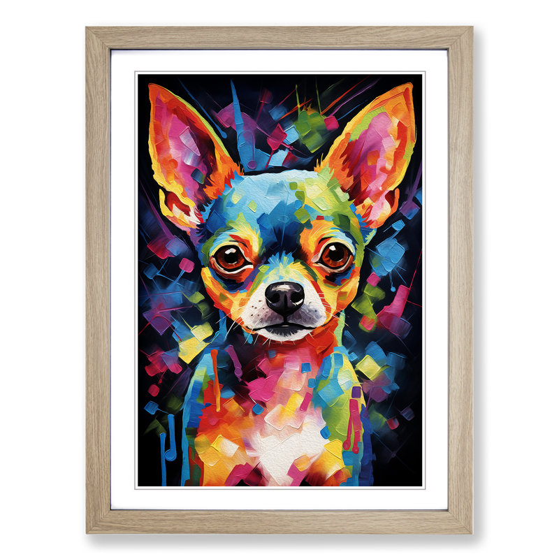 Chihuahua Abstract - Single Picture Frame Print on Wood, 64cm H x 46cm W x 2cm D, Oak