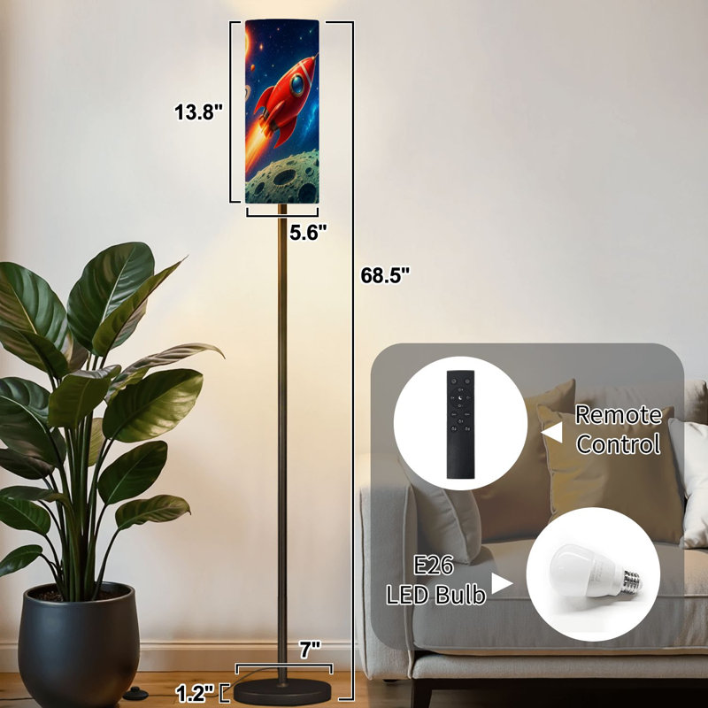Lampe sur pied avec fusée à intensité variable, lampe sur pied, planète, lune, moderne, avec télécommande, pédale, abat-jour, abat-jour haut, lampe de coin pour le salon, la chambre et le bureau