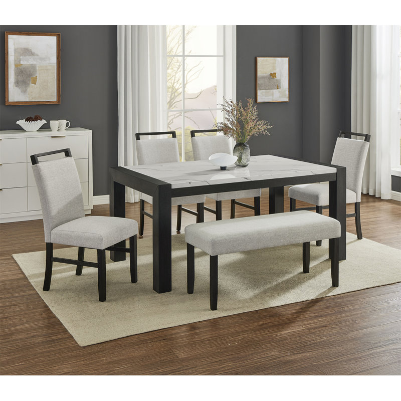 1Pc Contemporary Upholstered Dining Bench Light Gray Finish Dining Room Living Room Wooden Furniture Black Finish, Black