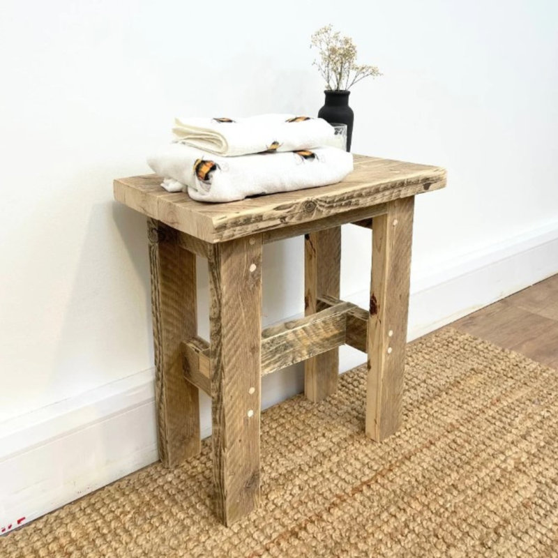 Berrysburg Solid Wood Accent Stool, White Wash