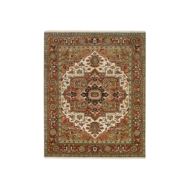 Tapis oriental rectangulaire en laine noué à la main 7 pi 9 po x 9 pi 9 po - MOA10265263