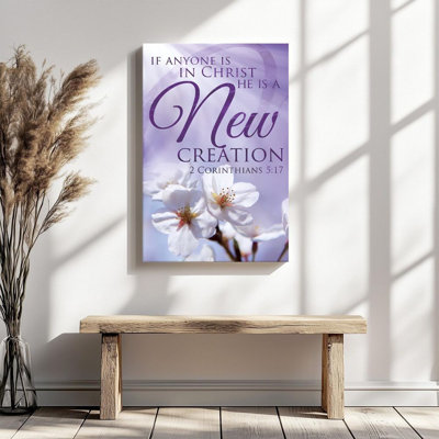 2D Flat, 1Pc Framed Canvas Wall Art, Bible Verses, Cherry Blossom Flowers, Religious Art Style Art Print Canvas Poster Painting Room Wall Decor, Ideal