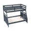 Lit superposé simple au-dessus d'un lit double avec finition bleu marine, garde-corps et support à lattes, cadre d'accessoires de chambre à coucher contemporain, économiseur d'espace-129943874-129943875