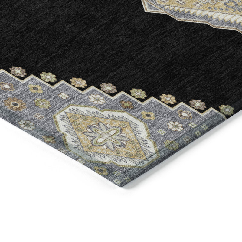 Addison 30" x 20" Blue and Black Synthetic Washable Rug
