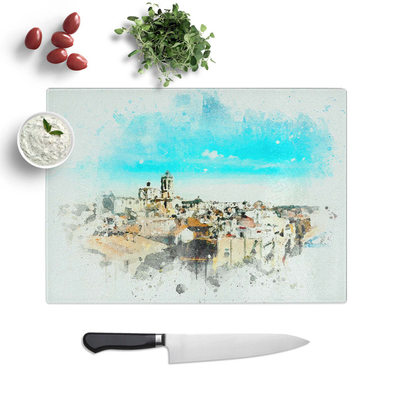 Tempered Glass View of Tarragona in Spain in Abstract Chopping Board, 28.5 cm W x 20 cm L