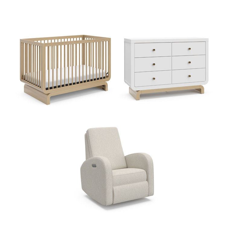 Santorini 5-In-1 Convertible Crib, Santorini 6 Drawer Dresser, And Santa Monica Power Recliner
