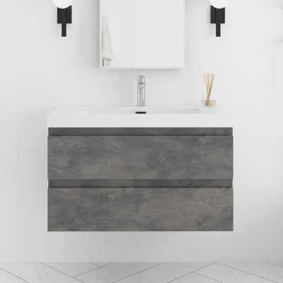 Meuble-lavabo mural simple 36 po avec plateau en résine intégré