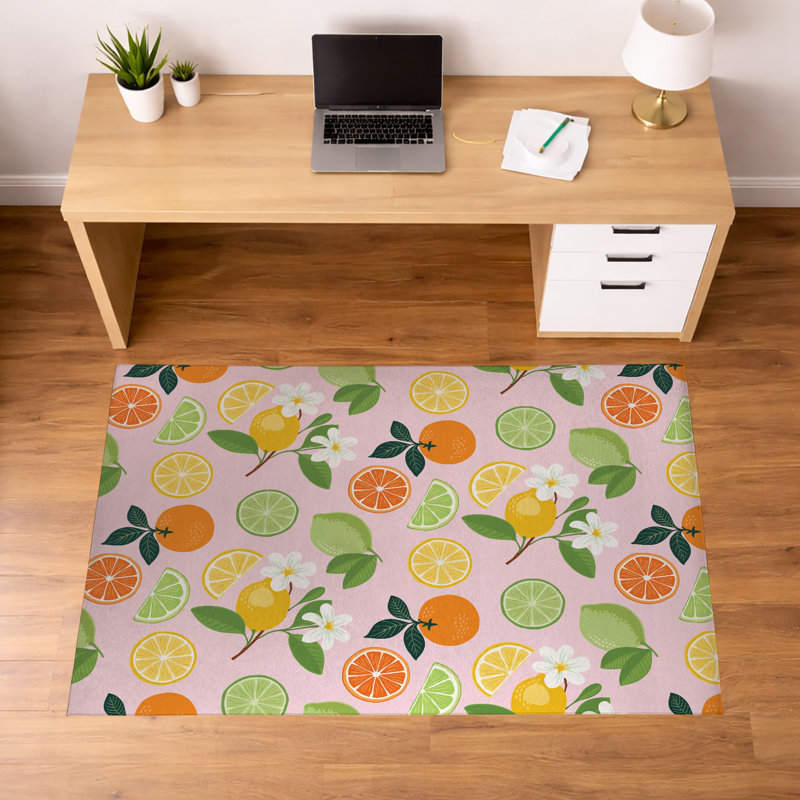 Tapis de sol antidérapant Sunny Citrus, L 84 po x P 60 po, Rose