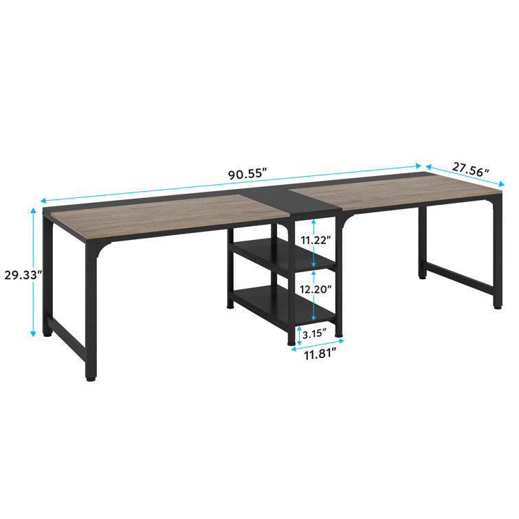 Zina 90.55'' W Rectangle Double Computer Desk, Black/Gray