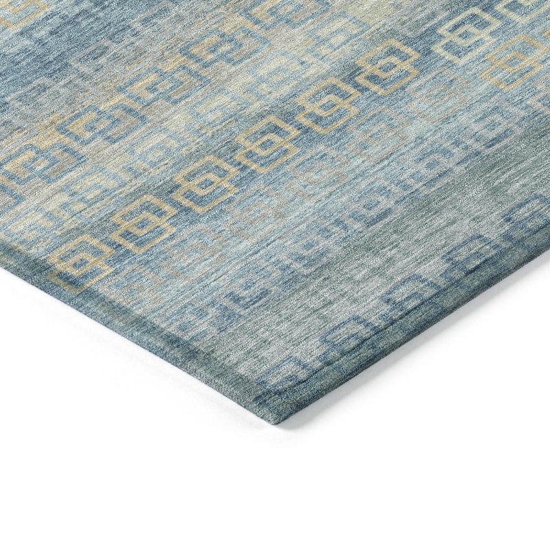 Machine Washable Indoor/Outdoor Xhevrie Teal Rug, Rectangle 10' x 14'