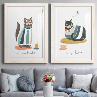 «Coffee Cats», reproduction encadrée - Prêt à accrocher